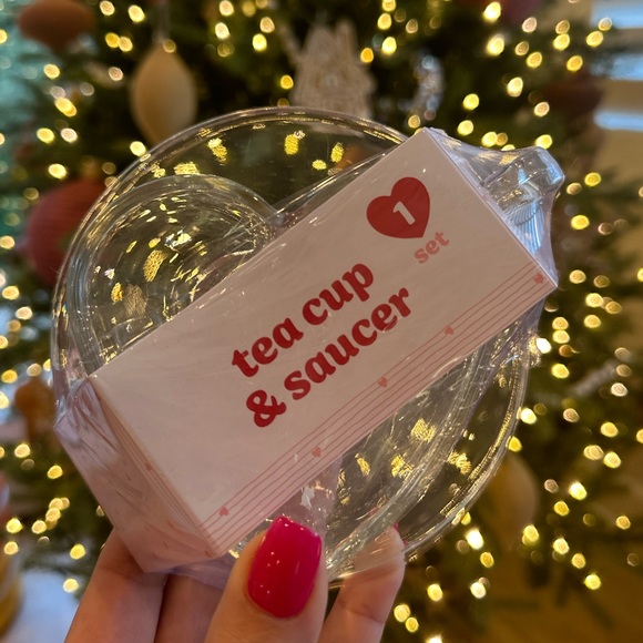 Target playground dollar spot heart shaped mug coffee tea glass saucer Valentine - Picture 2 of 10